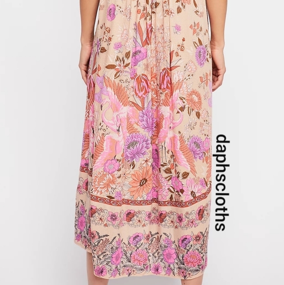 Very Rare Spell Free People Siren Song Boho Midi Pink Dress Flamingo S Unicorn - Picture 5 of 16